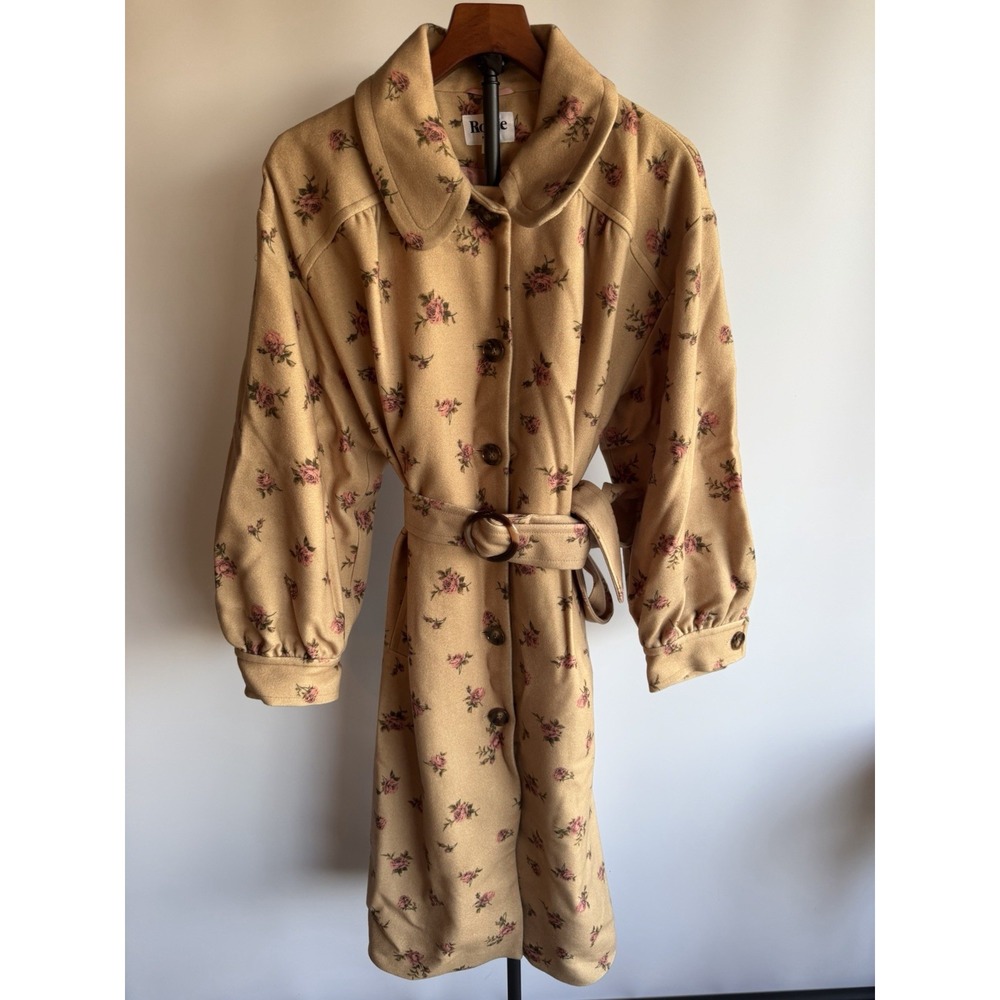 Rouje Paris Gerard Coat In Fleur Beige 100% Wool FR 44 US 10 All over Pink Flora